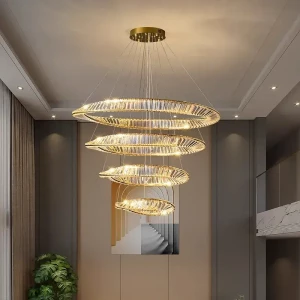 Modern large Ring circle pendant light Long stairs luxury Decoration crystal led Chandelier hanging lights for living room