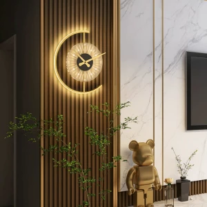 Modern Luxury Gold Home Decoration Lighting Wall light Creative Clock Wall Lamp