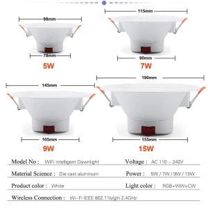 2023 Recessed Commercial household Ceiling Rgb Led Down Lights Smart Led Downlights recessed lighting