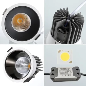 Best Price Anti Glare Function Round Indoor Recessed Ceiling Aluminum recessed lighting COB 7W 12W 18W LED Downlight