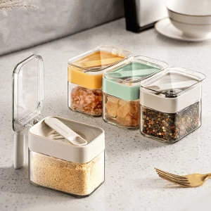 Household Sealed And Fresh-keeping Seasoning Box Plastic Spice Container With Spoon For Kitchen