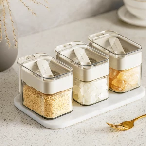 Household Sealed And Fresh-keeping Seasoning Box Plastic Spice Container With Spoon For Kitchen