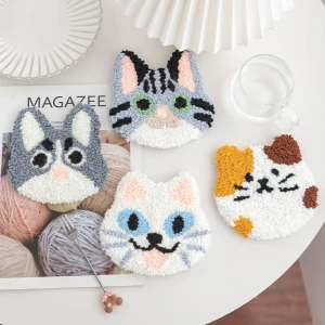 New Trending Products Cute Gift Flower Mug Rug Tufted Drink Coaster Punch Needle Coaster Kit