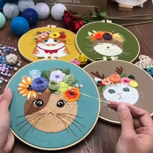 DIY Lovely Cat Cross Stitch Printed Hand Beginner Sewing Kit, Embroidery Starter Kit Embroidery Kids