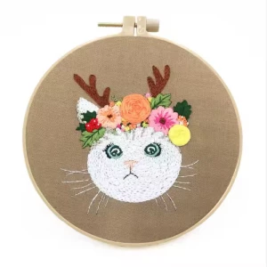 DIY Lovely Cat Cross Stitch Printed Hand Beginner Sewing Kit, Embroidery Starter Kit Embroidery Kids