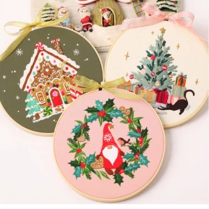 Christmas Embroidery Kit for Beginners, Christmas Embroidery Kits with Pattern, Needles, Threads