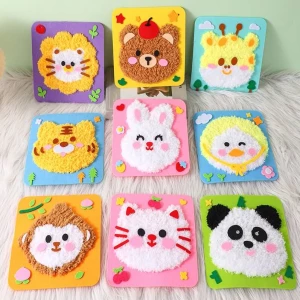 Cute Cartoon Animal Punch Needle Embroidery Kit for Beginners Soft Yarn Needlework Girl DIY Craft Sewing Set Pig Rabbit Bear