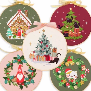 Christmas Embroidery Kit for Beginners, Christmas Embroidery Kits with Pattern, Needles, Threads