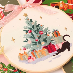 Christmas Embroidery Kit for Beginners, Christmas Embroidery Kits with Pattern, Needles, Threads