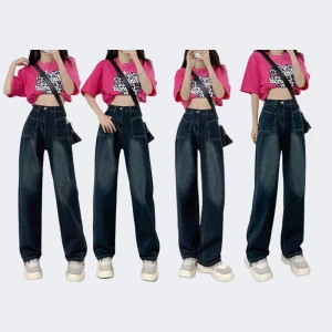 High-waisted loose straight leg jeans for women