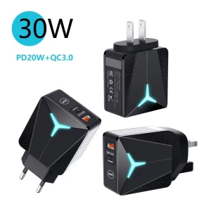 Pd 30w Fast Charger US/EU Adapter Qc30w Usb Type C Dual Ports Qc3.0 Fast Charging Phone Charger