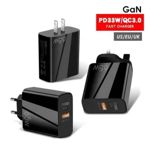 Factory Wholesale 65W Fast Charger PD33W Charging Head 2 Ports QC3.0+PD33W Cell Phone Charger PD Travel Adapter